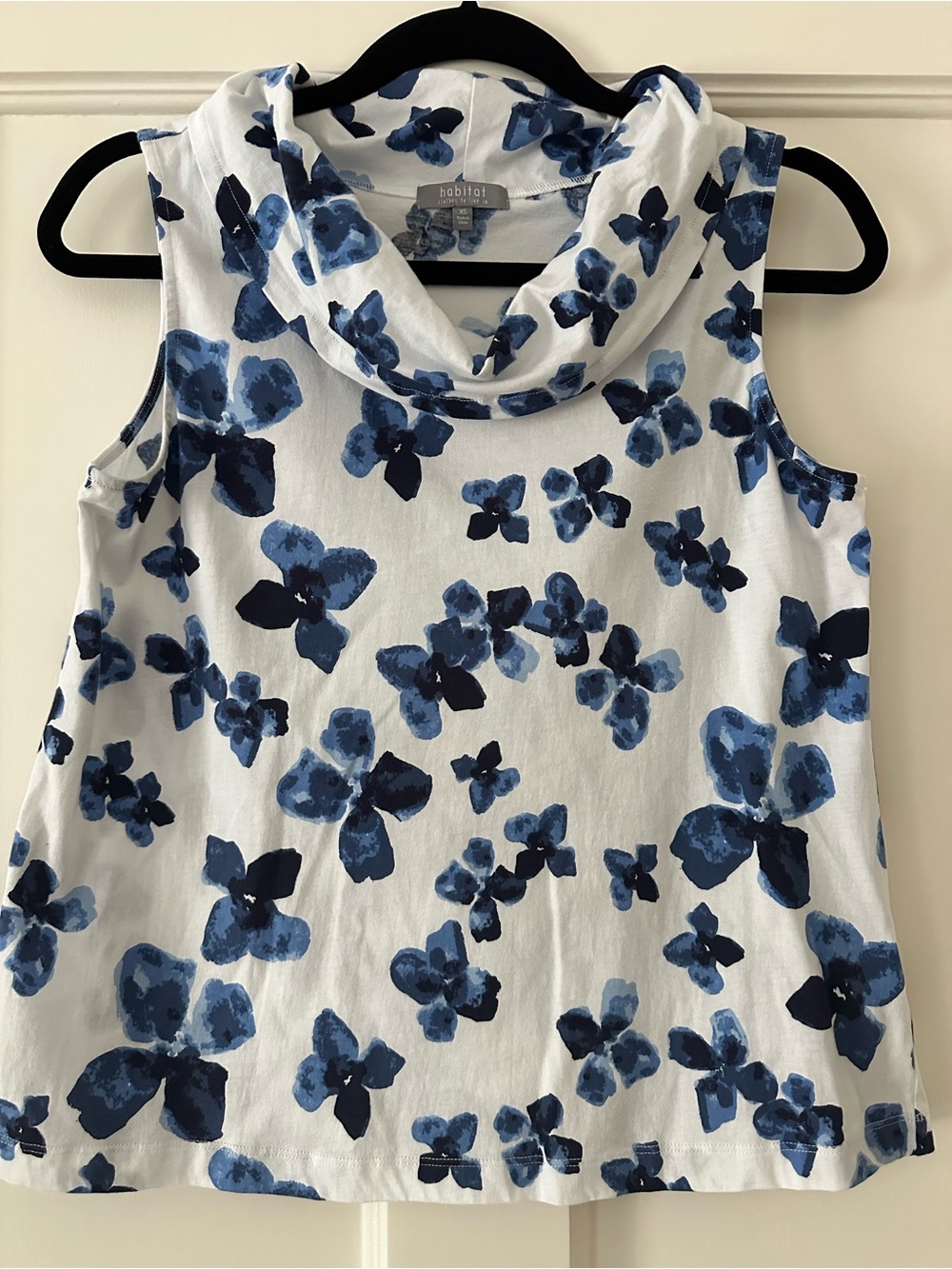 Habitat White Sleeveless Cowl Neck Blue Floral Top XS